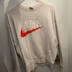 Vintage Nike Cream Sweater with Red Swoosh, M